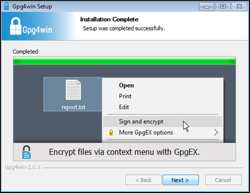 gpg4win installatie voltooid